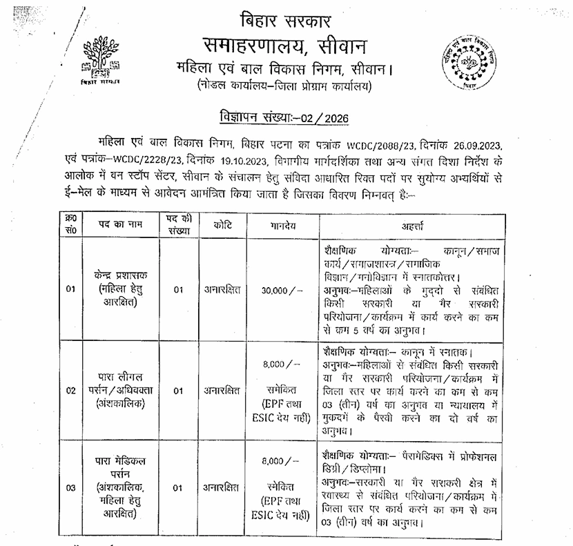WCDC Bihar Recruitment 2026
