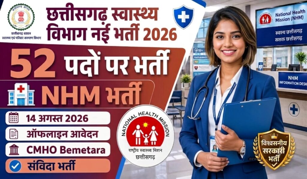 Bemetara Health Department Recruitment 2026: बेमेतरा स्वास्थ्य विभाग में विभिन्न पदों पर बंपर भर्ती, जाने योग्यता, वेतन और आवेदन प्रक्रिया